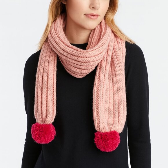 Nordstrom BP Scarf Chunky Knit Pink Pompom Trim New - Picture 1 of 6